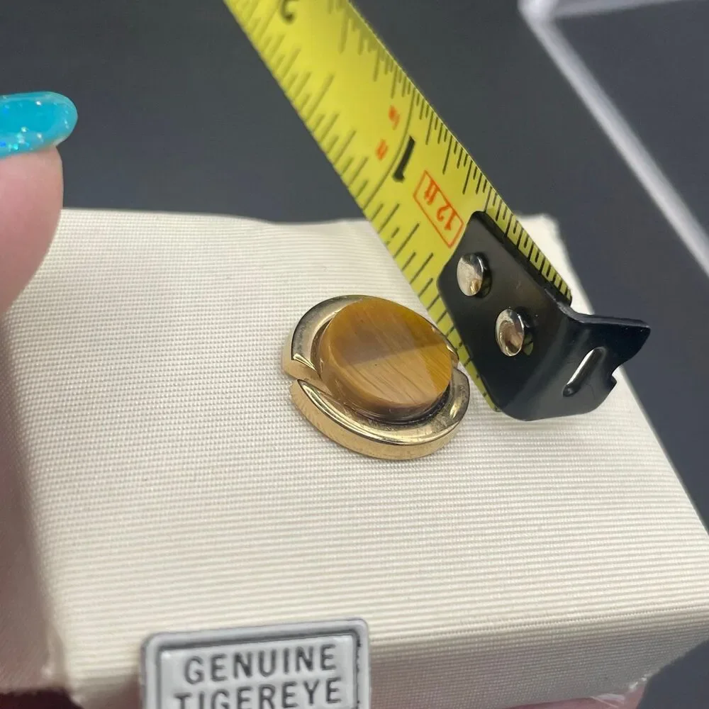 Vintage Swank Tie Tack Genuine Tigereye Gold Tone Round Men's Jewelry In Box